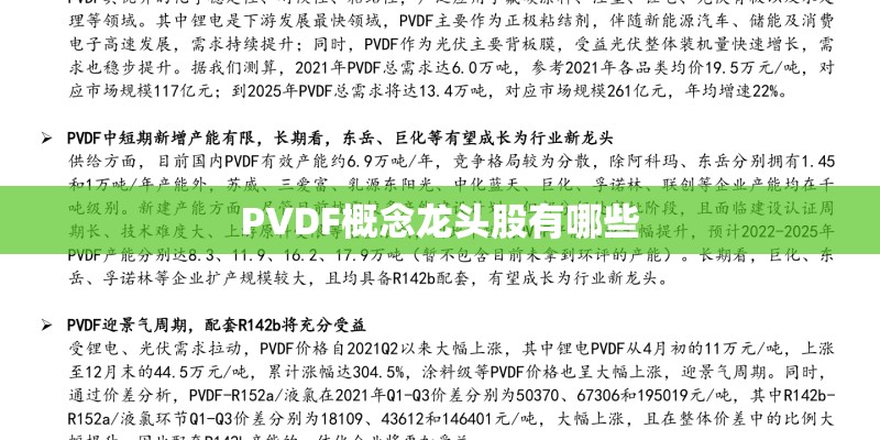 PVDF概念龙头股有哪些 PVDF概念龙头股有哪些
